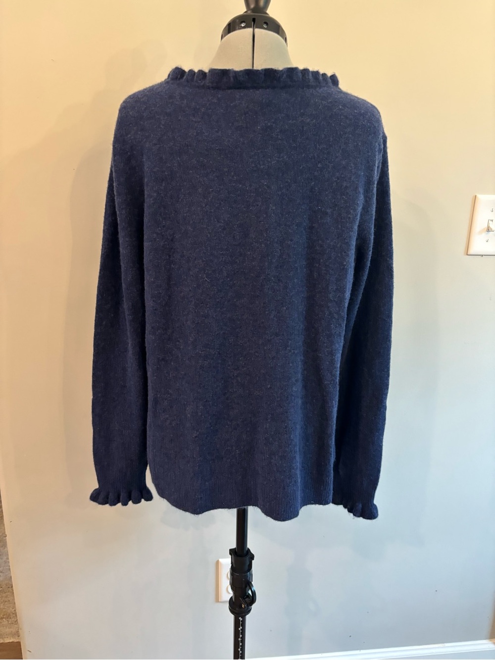 Sundance Navy Ruffle-Trim Button Pullover  Sweater0162 - Picture 4 of 7